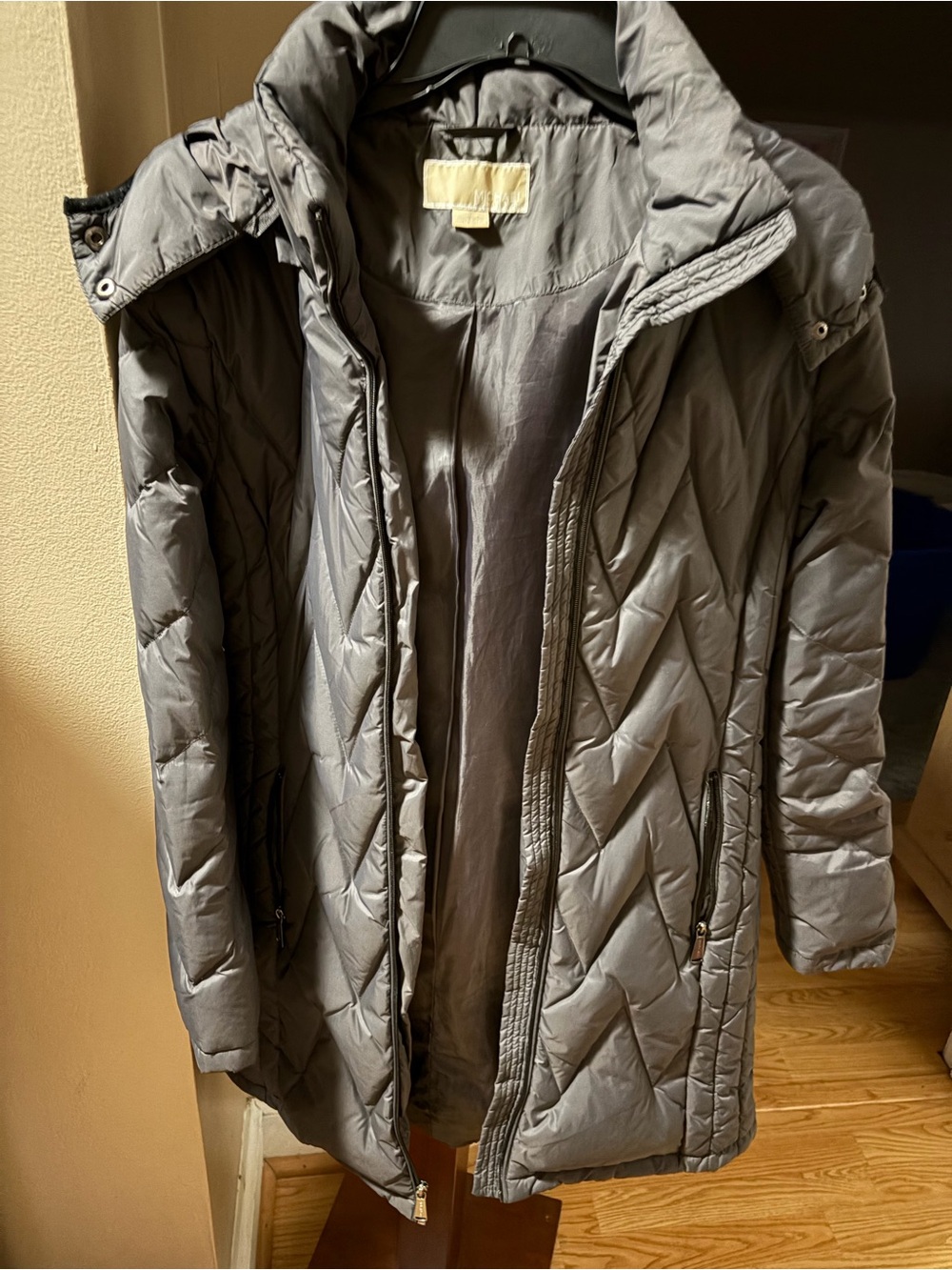 Michael Kors Gray Quilted Long Puffer Coat